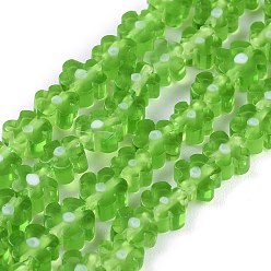 Green Handmade Millefiori Glass Bead Strands, Flower, Green, 4~7.2x2.6mm, Hole: 1mm, about 60~69pcs/Strand, 16 inch(40cm)