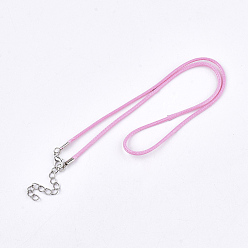 Ярко-Розовый Вощеный шнур ожерелье решений, с сплава цинка омара застежками, платина, ярко-розовый, 17.8 дюйм ~ 18 дюйм (45.5~46 см), 2 мм