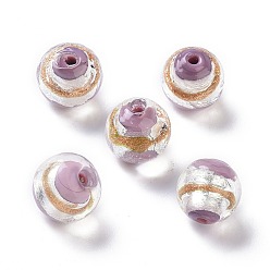 Thistle Handmade Silver Foil Lampwork Beads, with Gold Sand, Round, Thistle, 12x11mm, Hole: 1.8mm
