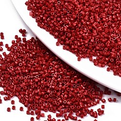 Rojo Oscuro 11/0 califique una granada de cristal, cilindro, tamaño de grano de semilla uniforme, pintura para hornear, de color rojo oscuro, 1.5x1 mm, agujero: 0.5 mm, sobre 20000 unidades / bolsa