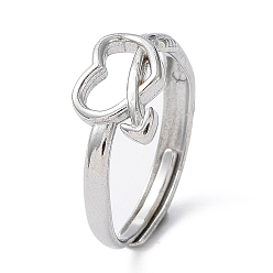 Color de Acero Inoxidable 304 anillos ajustables de corazón hueco de acero inoxidable, color acero inoxidable, diámetro interior: 17.8 mm