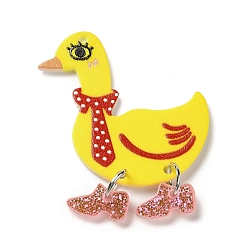 Gold Printed Acrylic Pendants, with Sequins, Duck Charm, Gold, 47~48x32~33x2~7mm, Hole: 1.6~1.8mm