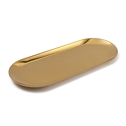 Oro 201 bandeja de acero inoxidable, bandeja de almacenamiento, organizador de joyas cosméticos, oval, dorado, 30x12.2x0.87 cm