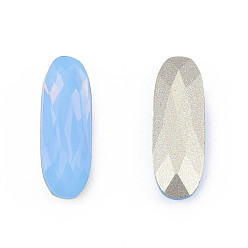 Sapphire K9 Glass Rhinestone Cabochons, Pointed Back & Back Plated, Faceted, Oval, Sapphire, 15x5x3mm