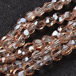 Sandy Brown Electroplate Glass Bead Strands, Full Rainbow Plated, Flat Round, Faceted, Sandy Brown, 5~6x4mm, Hole: 1mm, about 72pcs/strand, 15 inch