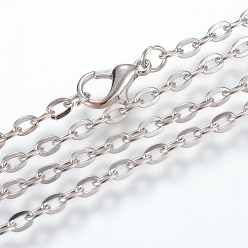 Platine Fabrication de collier de chaînes de câble de fer, avec fermoirs mousquetons, non soudée, platine, 23.6 pouce (60 cm)