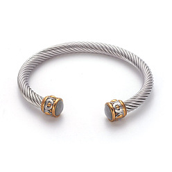 Gray 304 Stainless Steel Cuff Bangles, Torque Bangles, with Cat Eye, Golden & Stainless Steel Color, Gray, 2-1/4 inch~2-3/8 inch(5.7~6cm)