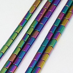 Arco Iris Chapado Electroplate no magnéticas de hematita sintética hebras de cuentas, columna, Grado A, arco iris chapado, 2.75x2 mm, agujero: 1 mm, sobre 135 unidades / cadena, 16 pulgada