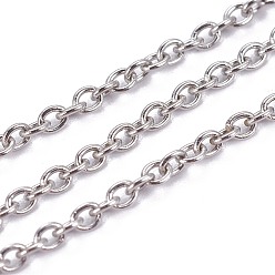 Stainless Steel Color 304 Stainless Steel Cable Chain, Soldered, with Spool, Oval, Stainless Steel Color, 2.5x2x0.5mm, about 65.61 Feet(20m)/roll