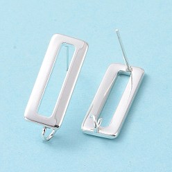 925 Sterling Silver Plated 201 Stainless Steel Stud Earring Findings, with Vertical Loop and 316 Stainless Steel Pin, Rectangle, 925 Sterling Silver Plated, 22x8mm, Hole: 1mm, Pin: 0.7mm