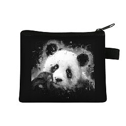 Panda Realistic Animal Pattern Polyester Clutch Bags, Change Purse with Zipper, for Women, Rectangle, Panda, 13.5x11cm