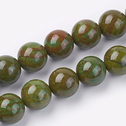 Olive Brins de perles pierres fines naturelles , teint, ronde, olive, 6mm, Trou: 0.8mm, Environ 60 pcs/chapelet, 15 pouce (38 cm)