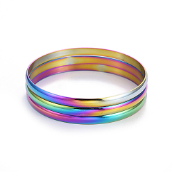 Rainbow Color Fashion 304 Stainless Steel Bangle Sets, Rainbow Color, 2-5/8 inch(6.8cm), 3pcs/set