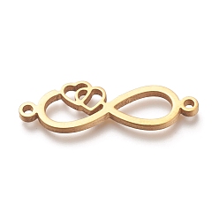 Golden 304 Stainless Steel Links, Infinity with Double Heart, Golden, 9x27x1.5mm, Hole: 1.2mm