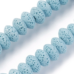Bleu Ciel Clair Brins de perles de pierre de lave naturelle, teint, rondelle, lumière bleu ciel, 10~11x6mm, Trou: 1.8mm, environ 34 pcs / brin, 7.87 pouce (20 cm)