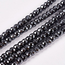 Hématite Sans Magnétique   Non-magnétiques perles d'hématite synthétique brins, facette, noir, ronde, 3x3mm, Trou: 1mm