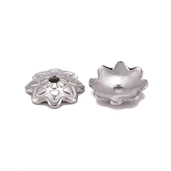 Stainless Steel Color 304 Stainless Steel 8-Petal Flower Bead Caps, Stainless Steel Color, 7x1.5mm, Hole: 1mm, about 1000pcs/bag