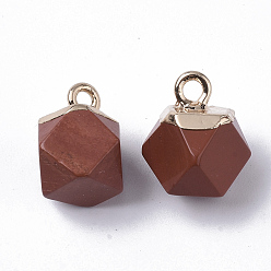 Red Jasper Natural Red Jasper Charms, with Top Golden Plated Iron Loops, Star Cut Round Beads, 12x10x10mm, Hole: 1.8mm