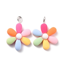 Colorful Resin Pendants, with Platinum Iron Peg Bail, Flower, Colorful, 28x19x6.5mm, Hole: 2mm
