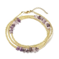 Amethyst Summer Jewelry Waist Bead, Natural Amethyst Chips & Glass Seed Beaded Body Chain, Bikini Jewelry for Woman Girl, Golden, 31.50~31.69 inch(80~80.5cm)