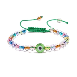 Lime Vert Mauvais œil acrylique et bracelet de perles tressées au chalumeau rond pour femme, lime green, diamètre intérieur: 2~3-3/4 pouce (5.2~9.5 cm)