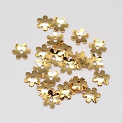 Real 18K Gold Plated 6-Petal Flower Brass Bead Caps, Cadmium Free & Nickel Free & Lead Free, Real 18K Gold Plated, 6x1mm, Hole: 0.5mm