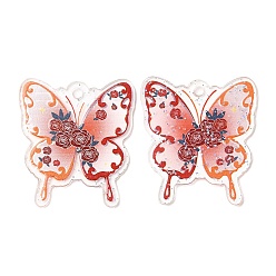 Sandy Brown Transparent Acrylic Pendants, with Glitter Powder, Butterfly, Sandy Brown, 37.5x33.5x1.5mm, Hole: 2.8mm