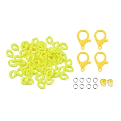 Yellow DIY Masks Chains Making Kits, Including 304 Stainless Steel Jump Rings, Opaque Acrylic Linking Rings, Transparent Glass Charms and Plastic Lobster Claw Clasps, Yellow, 13.5x10.5x3.5mm, Hole: 1.2mm, 94Pcs/bag