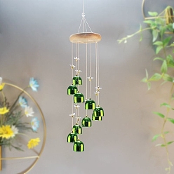 Lime Green Alloy Bell Wind Chimes, with Wood Board, Hanging Ornaments, Lime Green, 480mm