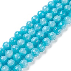 Deep Sky Blue Natural Mashan Jade Round Beads Strands, Dyed, Deep Sky Blue, 10mm, Hole: 1mm, about 41pcs/strand, 15.7 inch