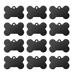 Black BENECREAT Aluminium Pendants, Pet Tag, Bone Shape, Black, 25x38x1mm, Hole: 3mm, 30pcs/box