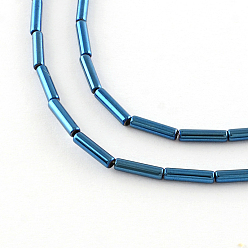 Plaqué Bleu Galvanoplastie non magnétiques hématite synthétique brins tube perles, bleu plaqué, 8x2mm, Trou: 1mm, Environ 51 pcs/chapelet, 15.9 pouce
