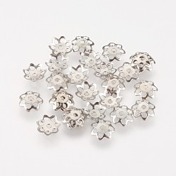 Platinum Multi-Petal Iron Bead Caps, Flower, Platinum, 6x1.5mm, Hole: 1mm