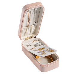 Pink Mini juego de joyas de cuero pu con caja con cremallera, Estuche organizador de joyas portátil de viaje para pendientes, , Anillos, rosa, 15x6.5x4.8 cm