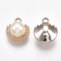 Light Gold ABS Plastic Imitation Pearl Pendants, with UV Plating Acrylic Findings, Light Gold, 22x19x13.5mm, Hole: 2.5mm