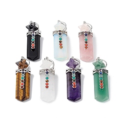 Mixed Stone Chakra Themed Natural & Synthetic Mixed Gemstone Big Pendants, Faceted Sword Charms, with Rack Plating Platinum Plated Brass Findings, Cadmium Free & Lead Free, 85~86x24x18.5~20.5mm, Hole: 8x5mm