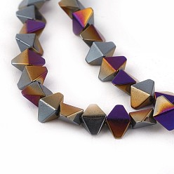 Purple Plated Electroplated Non-magnetic Synthetic Hematite Beads Strands, Half Plated, Rhombus, Purple Plated, 5.5x8x4mm, Hole: 0.8mm, about 73pcs/strand, 15.74 inch(40cm)