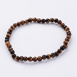 Tiger Eye Natural Tiger Eye Beaded Stretch Bracelets, with Elastic Fibre Wire, 2-1/4 inch(55mm)