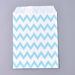 Sky Blue Kraft Paper Bags, No Handles, Food Storage Bags, White, Wave Pattern, Sky Blue, 18x13cm