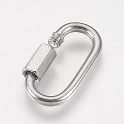 Stainless Steel Color 304 Stainless Steel Keychain Clasp Findings, Oval, Stainless Steel Color, 37x20x7mm