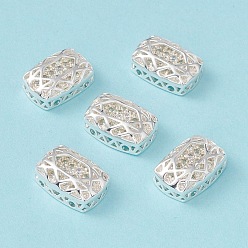 Honeydew Eco-friendly Brass Micro Pave Cubic Zirconia Multi-strand Links, Rack Plating, Cadmium Free & Lead Free, Rectangle, Silver Color Plated, Honeydew, 14x10x5mm, Hole: 1.2mm