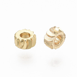 Real 18K Gold Plated Brass Spacer Beads, Nickel Free, Corrugated Rondelle, Real 18K Gold Plated, 4x2mm, Hole: 1.6mm