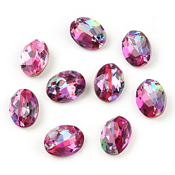 Rose DIY Pointed Back K9 Glass Rhinestone Cabochons, Random Color Back Plated, Shiny Laser Style, Faceted, Oval, Rose, 8x6x3.5mm