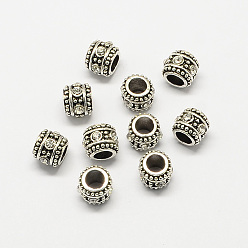 Crystal Alloy Rhinestone Rondelle Large Hole European Beads, Antique Silver, Crystal, 10x8.5mm, Hole: 5mm