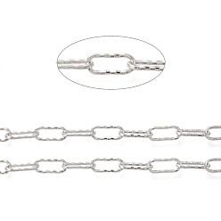 Real Platinum Plated Brass Cable Chains, Paperclip Chains, Drawn Elongated Cable Chains, Textured, with Spool, Long-Lasting Plated, Unwelded, Real Platinum Plated, 17.5x7.5x1.5mm, about 16.4 Feet(5m)/roll