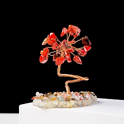 Piedra Roja Chips de piedras preciosas naturales y decoraciones de exhibición de pedestal de jaspe rojo natural, con alambres de latón bañados en oro rosa, árbol afortunado, 60~131 mm