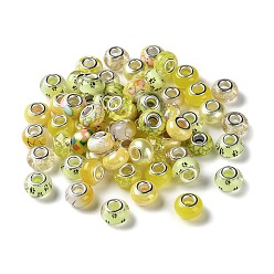 Yellow Resin European Beads, with Platinum Plated Brass Core, Rondelle, Yellow, 13.5x9mm, Hole: 5mm