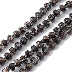 Noir Transparentes perles de verre de galvanoplastie brins, facette, rondelle, demi-plaqué, noir, 5.5x3.5~4mm, Trou: 1mm, Environ 100 pcs/chapelet, 21.65~22.05 pouce (55~56 cm)