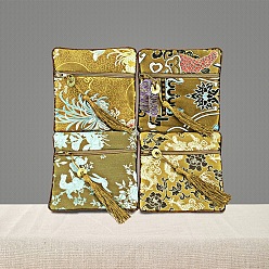 Verge D'or Sac en tissu à fermeture éclair double couche, sac de rangement de bijoux de style chinois pour accessoires de bijoux, motif aléatoire, verge d'or, 11.5x11.5 cm