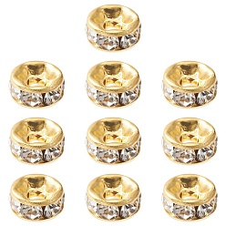 Crystal Brass Rhinestone Spacer Beads, Grade A, Straight Flange, Rondelle, Golden, Crystal, 5x2.5mm, Hole: 1mm